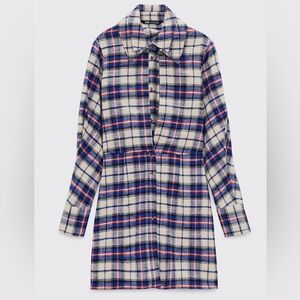 Zara Plaid Flannel Double Collar Button Down Shirt Dress
